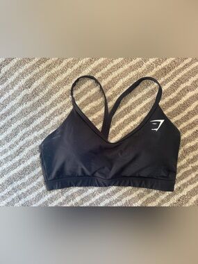 Gymshark Black Seamless Crop Sports Bra with White Logo
